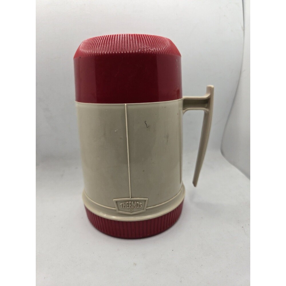Thermos Model #6002 Wide Mouth Red & Tan Thermos 10 oz. Vintage